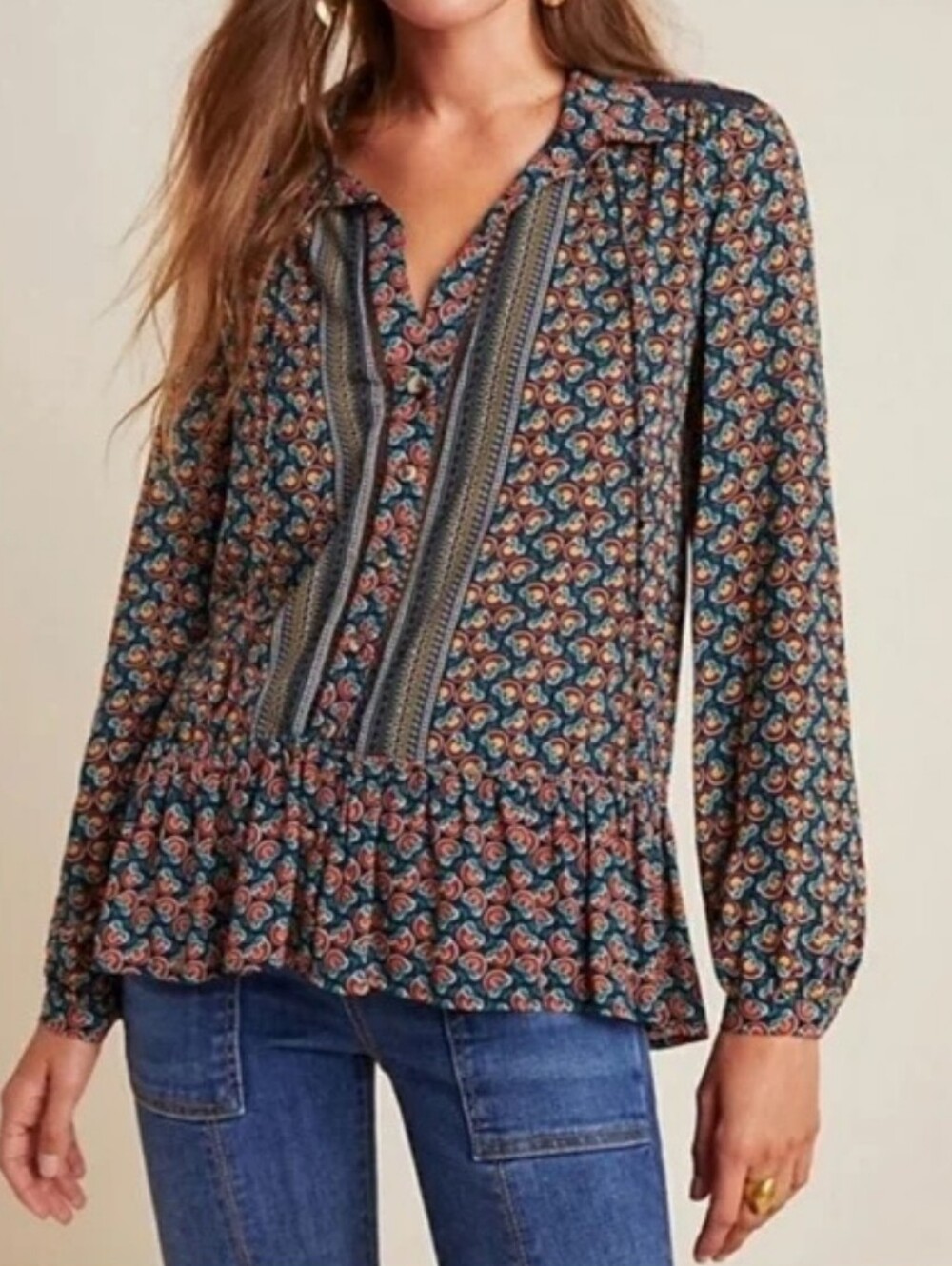 Anthro Maeve Floral Button-Up Blouse